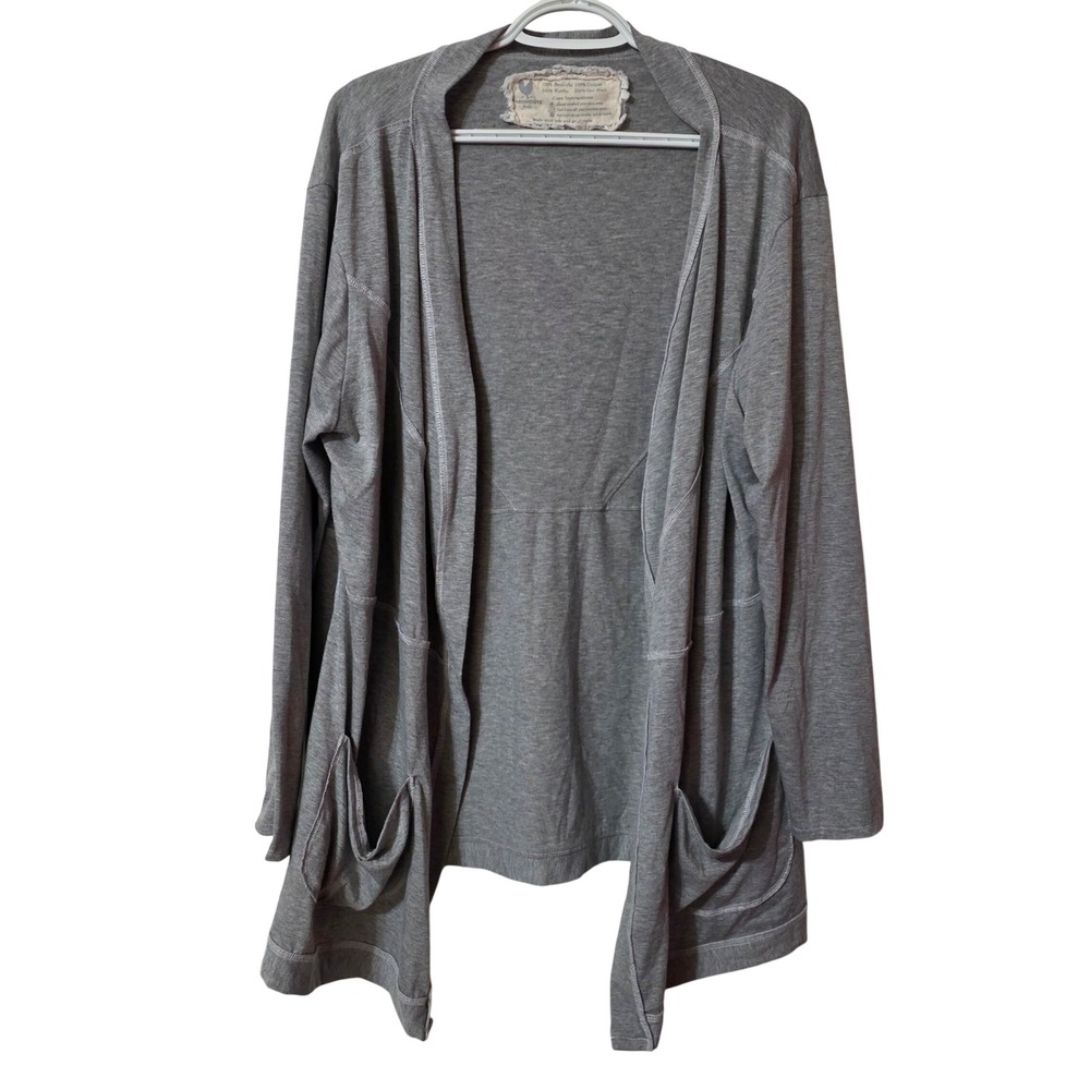 Farmhouse Frocks Women One Size Cardigan Gray Open Front Jersey Knit Pockets